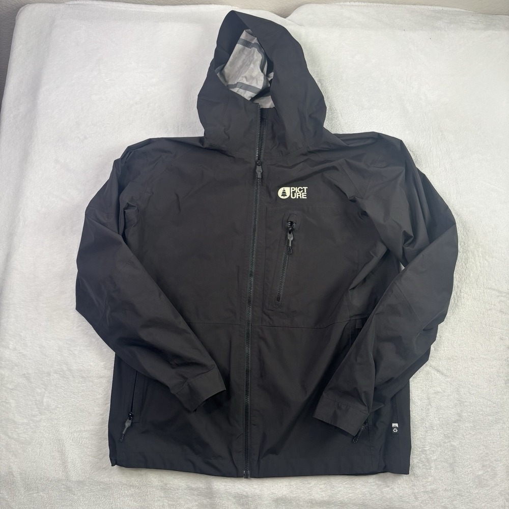 Picture Organic Black Full Zip Long Sleeve Windbreaker Hooded Jacket Men's LG